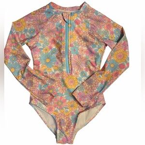 Wonder Nation Floral Long-Sleeve Rash Guard Swimsuit - Pink, Yellow, Blue